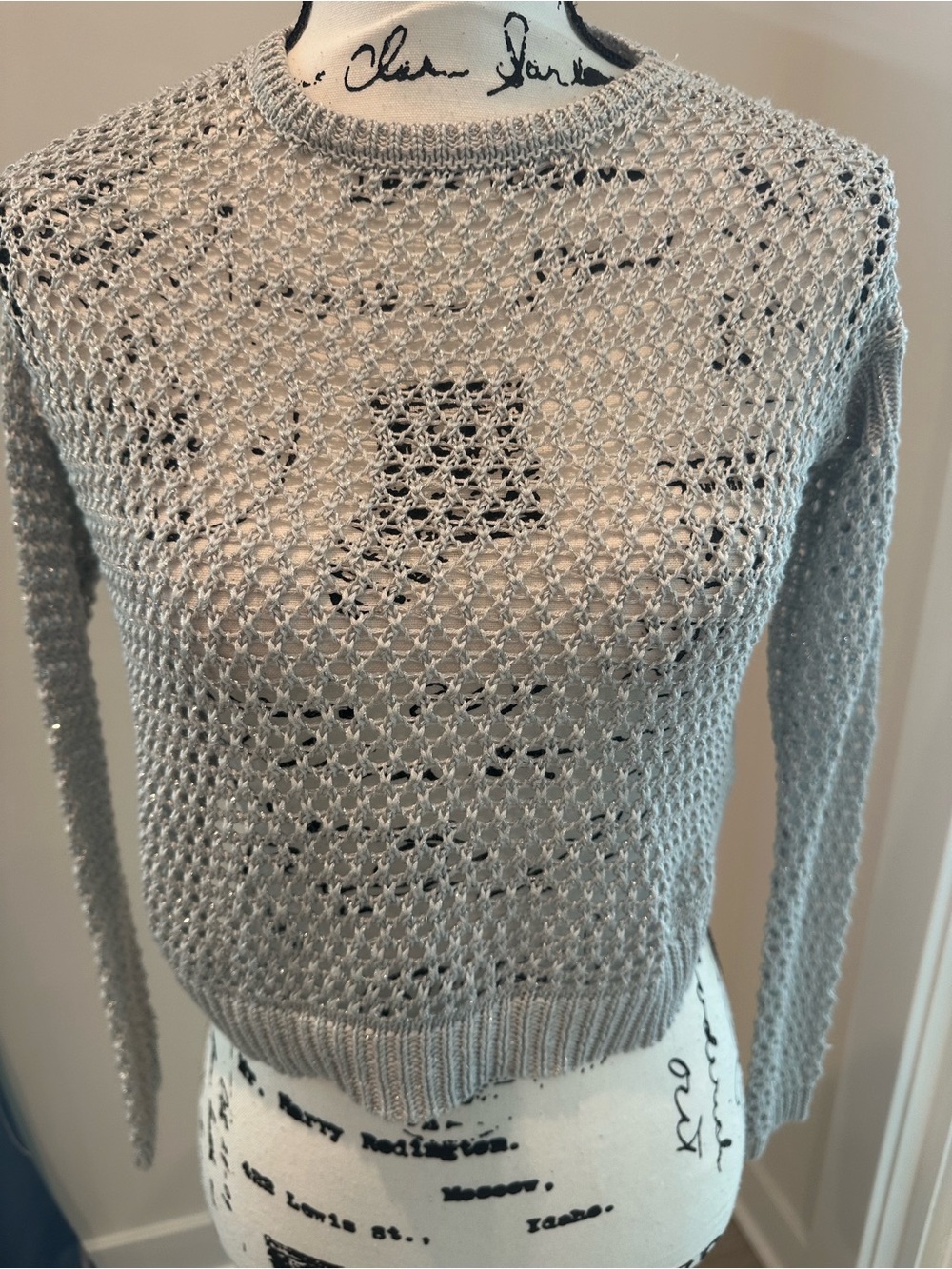 Light Gray Open-Knit Crewneck Sweater Fits like a small